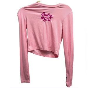 Streetwear Society Pink Long Sleeve Graphic Crop Top Women’s M